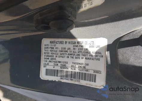 2008 Infiniti G37 Journey from USA, damaged, VIN JNKCV64E78M112322